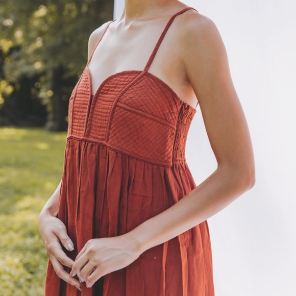 Voloshin Ruhi Linen Corset Stitched Dress - Cinnamon - Picture 2 of 16